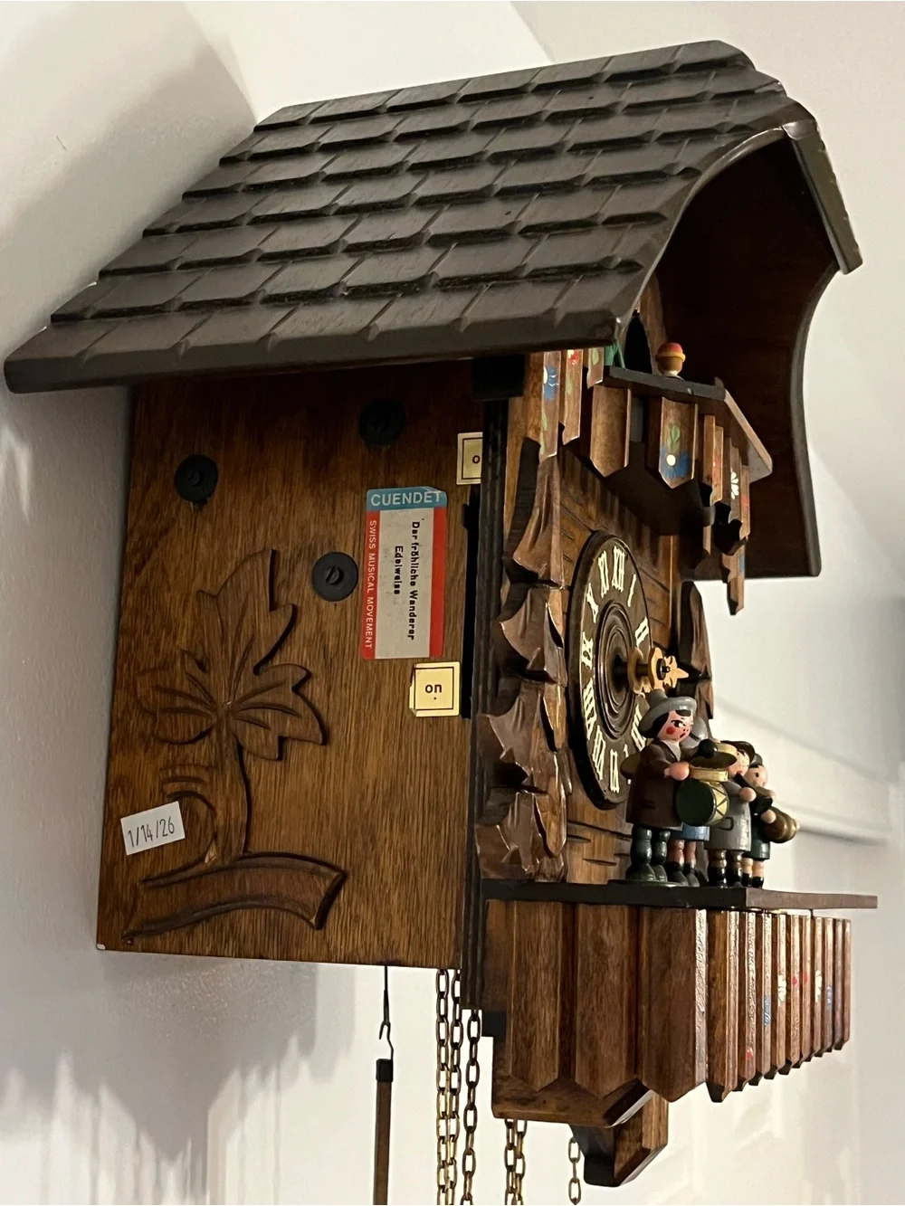 Cuendet Swiss Musical Black Forest Chalet Cuckoo Clock - Great Condition